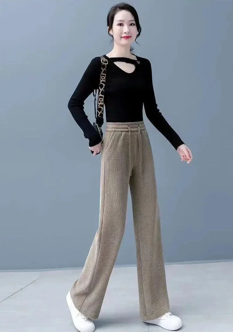Pantalon en velours côtelé ample Femme - Intérieur fourrure