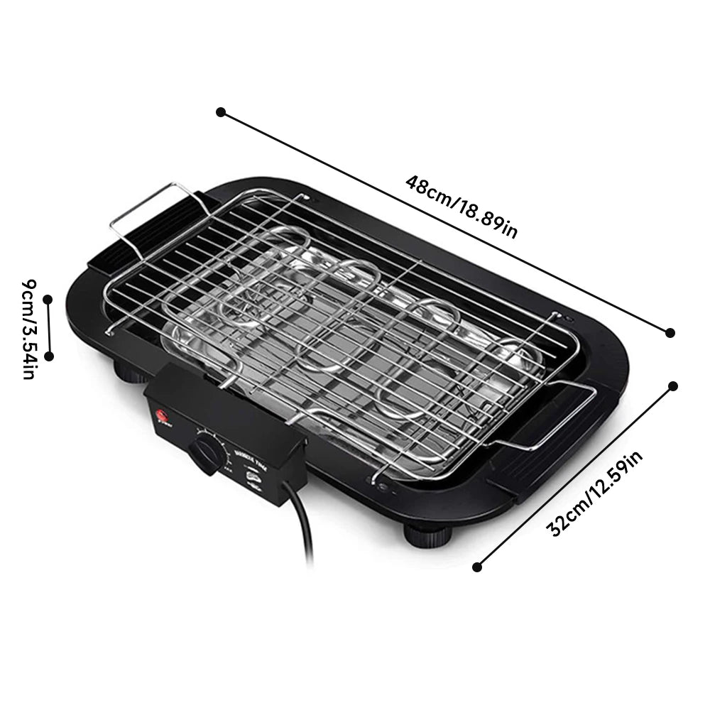 Grill Électrique Portable 1800W – Barbecue d’Intérieur et d’Extérieur avec 6 Températures Réglables et Bac à Graisse Amovible
