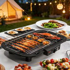 Grill Électrique Portable 1800W – Barbecue d’Intérieur et d’Extérieur avec 6 Températures Réglables et Bac à Graisse Amovible