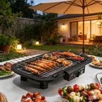 Grill Électrique Portable 1800W – Barbecue d’Intérieur et d’Extérieur avec 6 Températures Réglables et Bac à Graisse Amovible