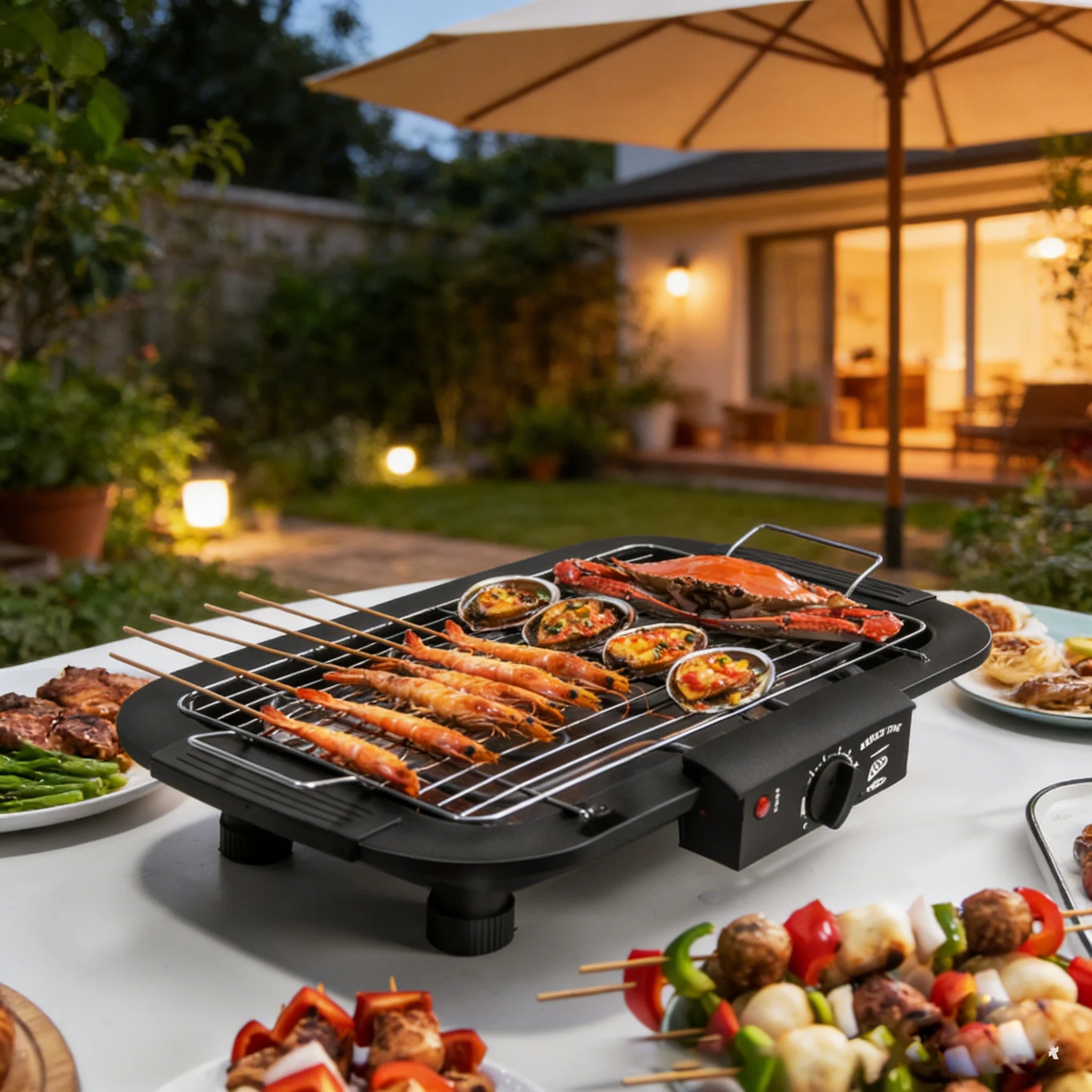 Grill Électrique Portable 1800W – Barbecue d’Intérieur et d’Extérieur avec 6 Températures Réglables et Bac à Graisse Amovible
