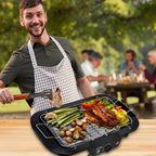 Grill Électrique Portable 1800W – Barbecue d’Intérieur et d’Extérieur avec 6 Températures Réglables et Bac à Graisse Amovible