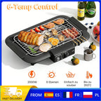 Grill Électrique Portable 1800W – Barbecue d’Intérieur et d’Extérieur avec 6 Températures Réglables et Bac à Graisse Amovible