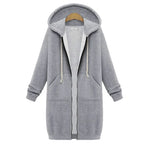 Gilet Sweat Long à Capuche, Épais, Zippé avec Poches – Pour Femme Automne/Hiver