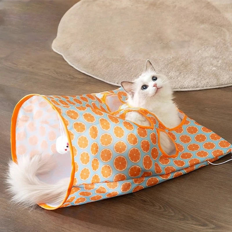 Tunnel Pliable pour Chat avec Souris et Balle – Sac Interactif pour Jeu et Stimulation