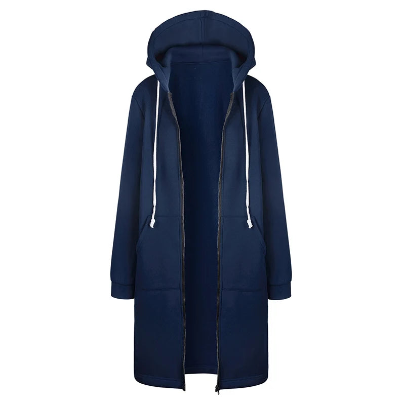 Gilet Sweat Long à Capuche, Épais, Zippé avec Poches – Pour Femme Automne/Hiver