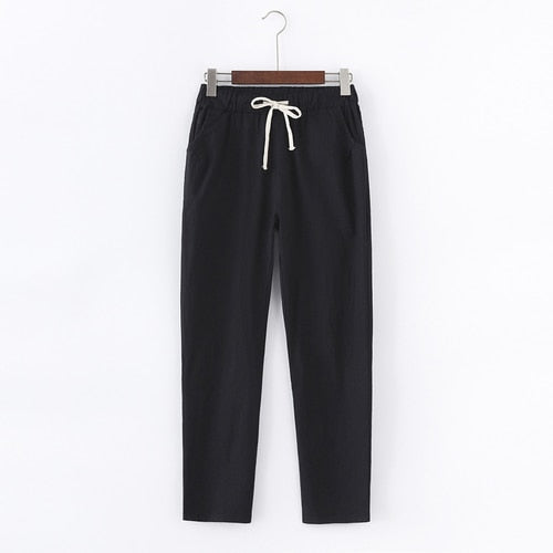 PANTALON EN COTON ET LIN POUR FEMME - TAILLE ÉLASTIQUE