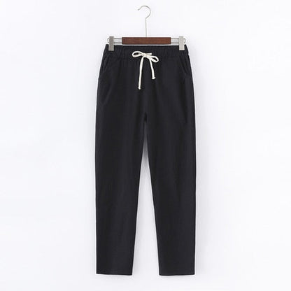 PANTALON EN COTON ET LIN POUR FEMME - TAILLE ÉLASTIQUE
