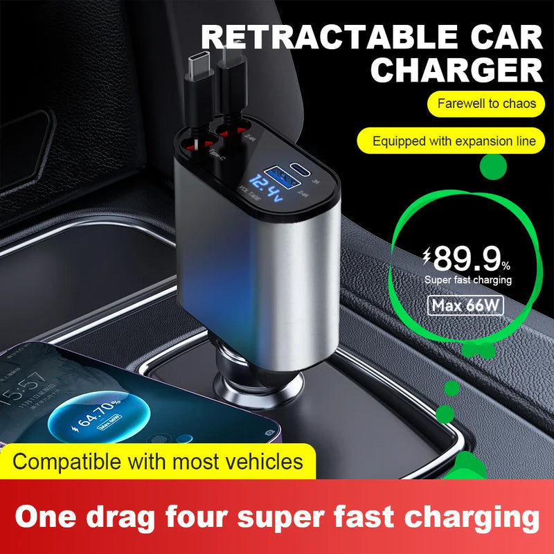 Chargeur de Voiture Rapide Allume-Cigare 4 en 1