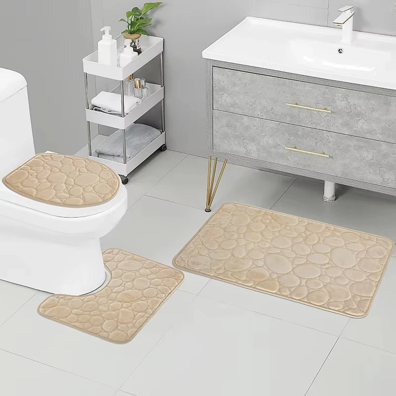 Set de 3 tapis de salle de bain WC absorbants antidérapants