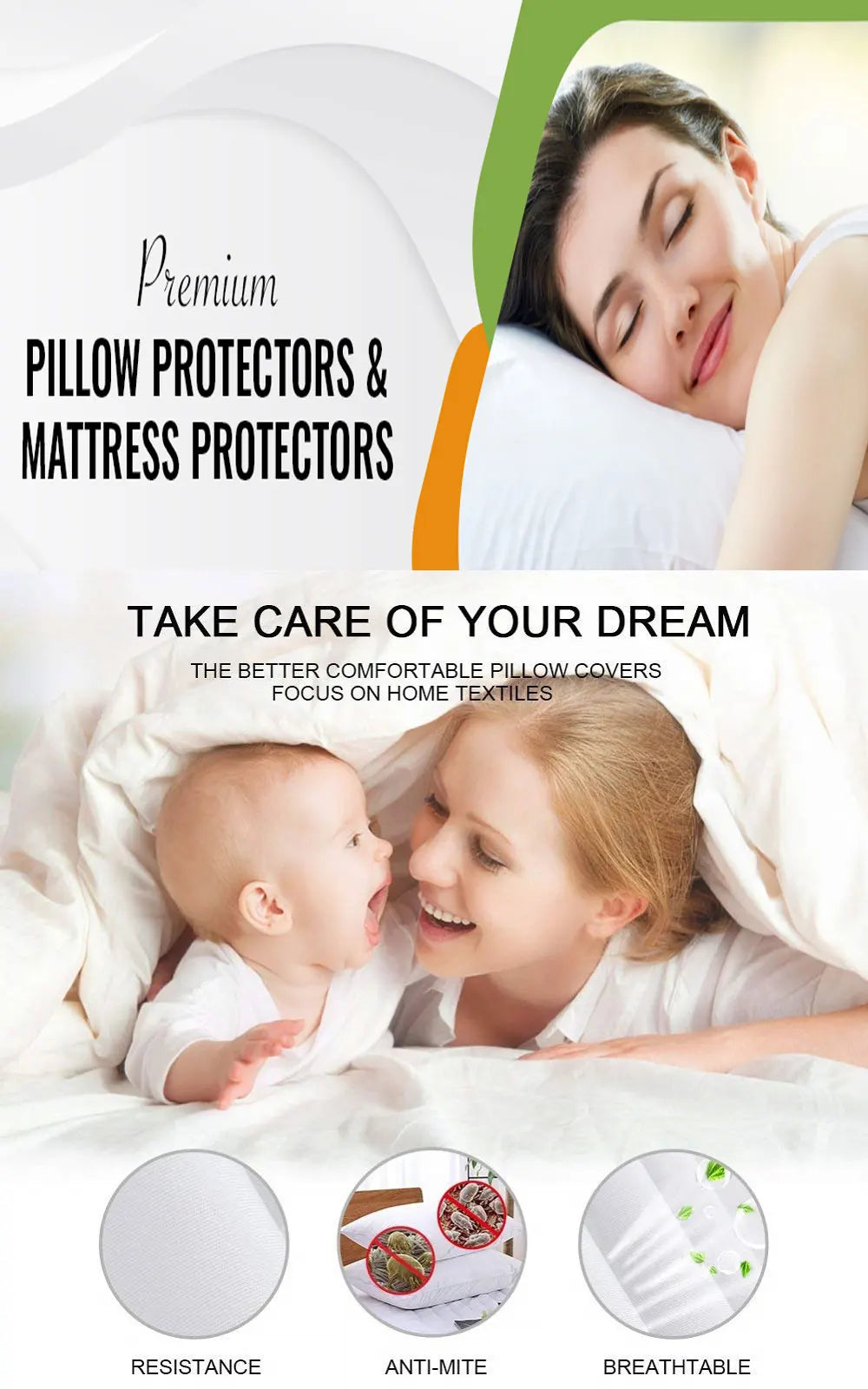 Lot de 2 Taies d'Oreiller Imperméable Hypoallergénique et anti-acariens