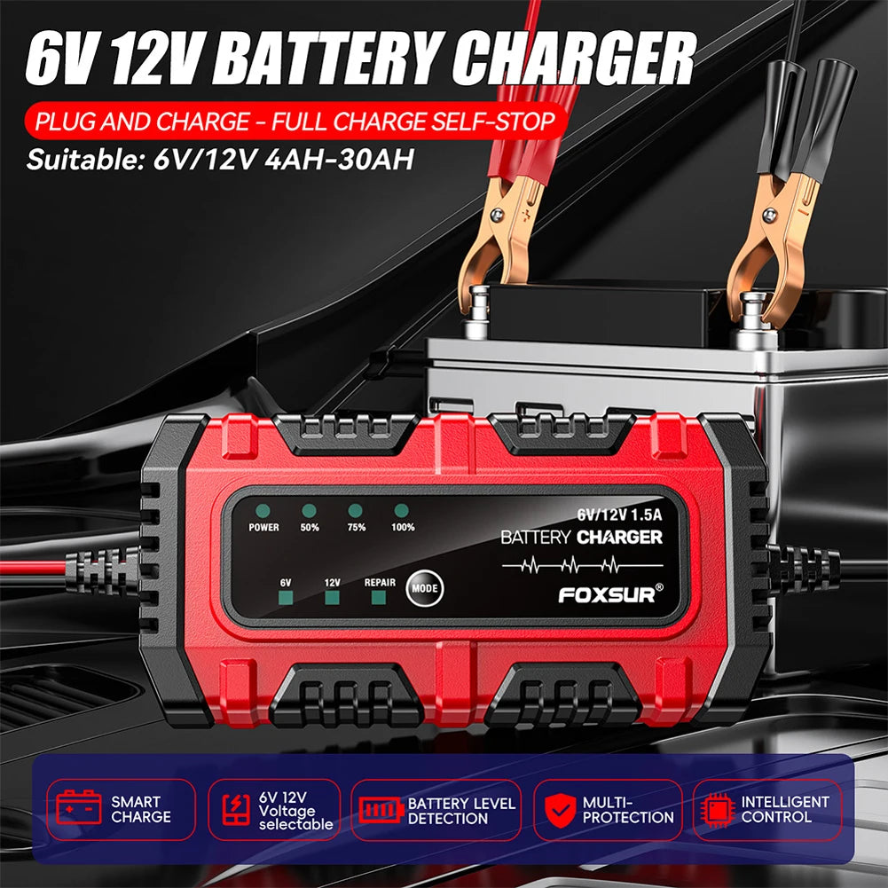 Chargeur de Batterie Intelligent 6V/12V 1,5A – Mainteneur de Charge pour Voiture, Moto, Camion et Bateau