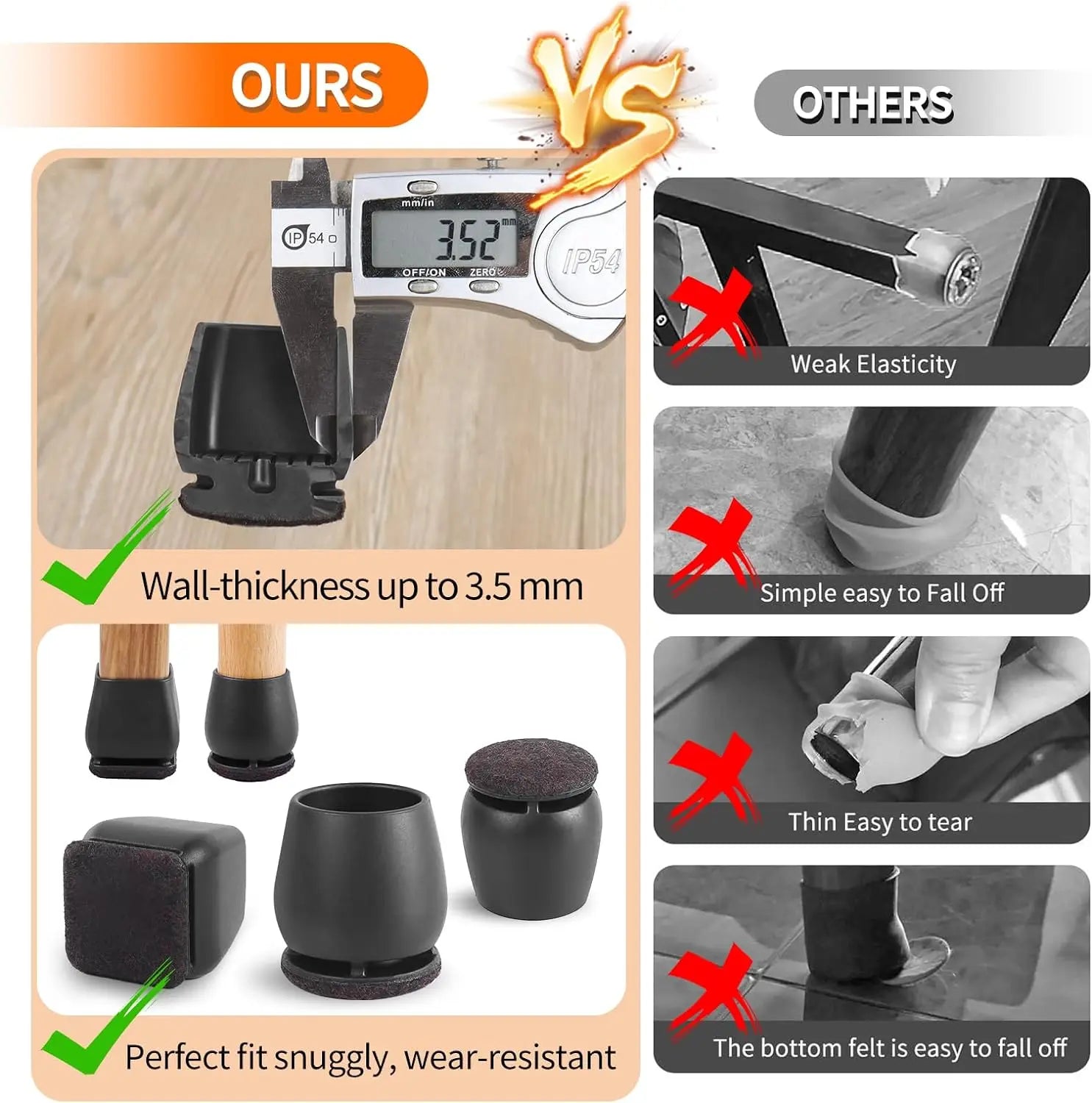 Protège-pieds pour Chaises et Meubles en Silicone et Feutre - 8 pièces