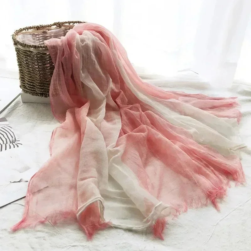 Foulard Femme en Coton & Lin – Dégradé de Couleurs, Léger & Élégant – Idéal Mi-Saison