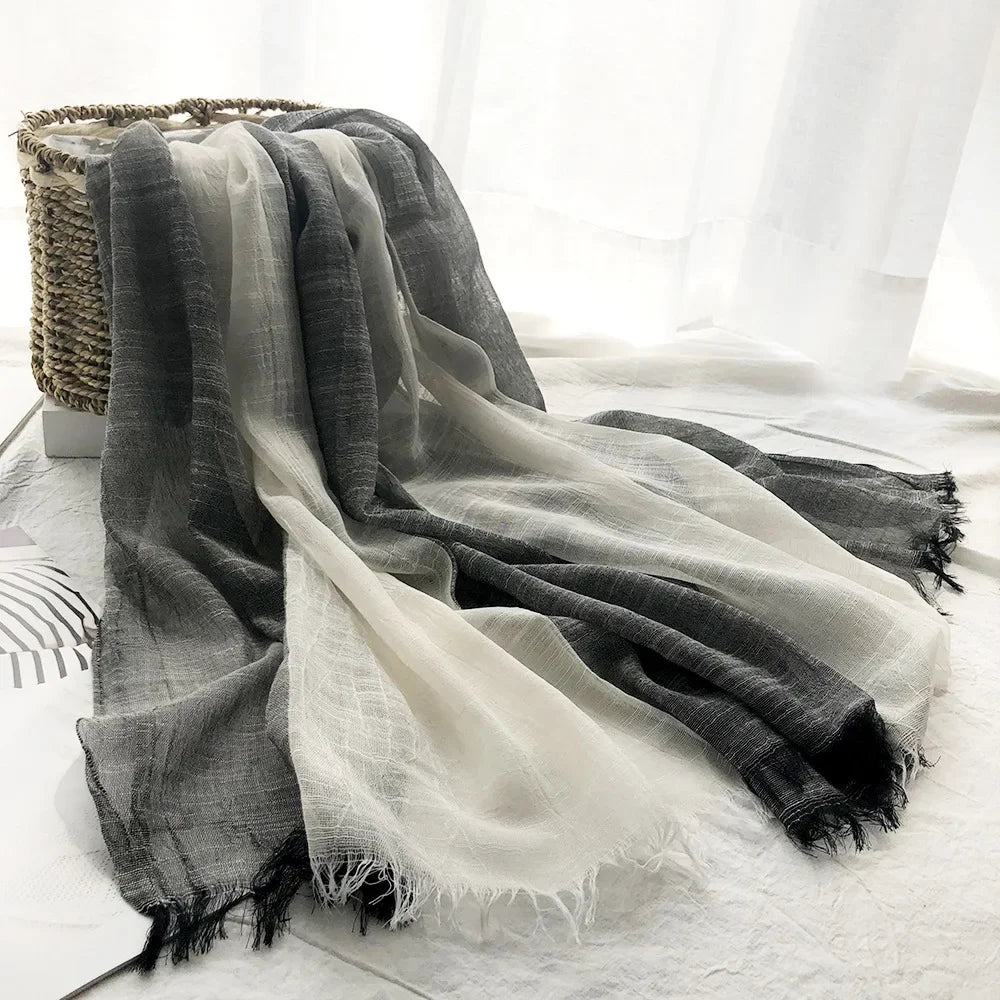 Foulard Femme en Coton & Lin – Dégradé de Couleurs, Léger & Élégant – Idéal Mi-Saison