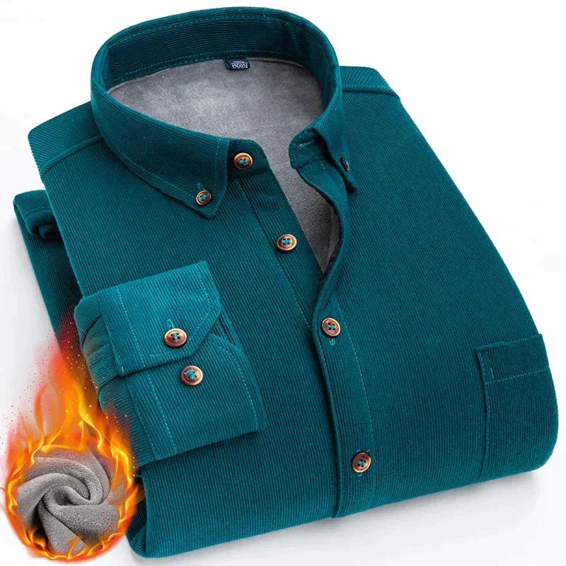Chemise en velours cotelé avec intérieur chaud en polaire - Couleur unie