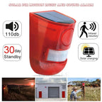Alarme Solaire Extérieure 110 dB avec Détecteur de Mouvement Infrarouge – Sirène et Flash Stroboscopique, 4 Modes