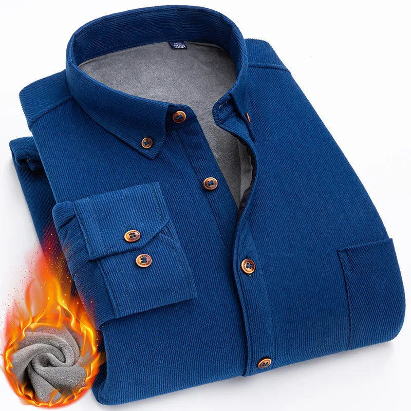 Chemise en velours cotelé avec intérieur chaud en polaire - Couleur unie