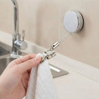 Porte-Serviette Mural Rétractable Auto-Adhésif — Lot de 2, Clip Inox, Salle de Bain & Cuisine