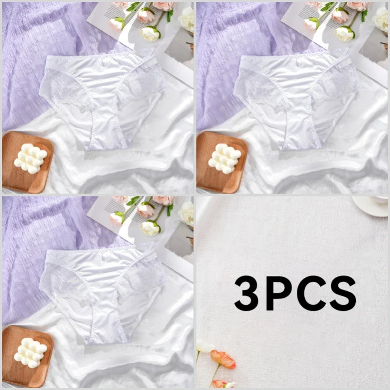 Lot de 3 Culottes en Satin Sexy avec Dentelle