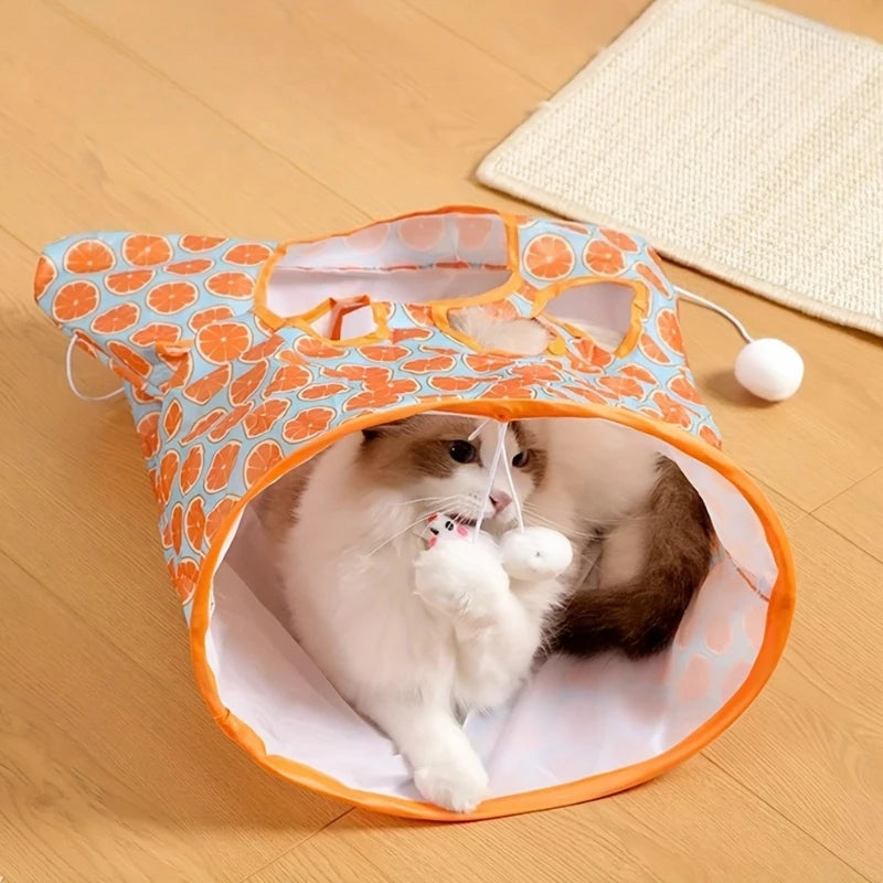 Tunnel Pliable pour Chat avec Souris et Balle – Sac Interactif pour Jeu et Stimulation