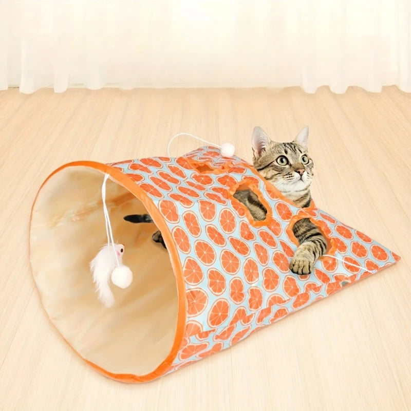 Tunnel Pliable pour Chat avec Souris et Balle – Sac Interactif pour Jeu et Stimulation