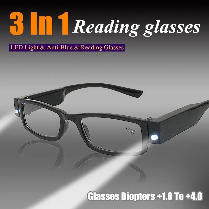 Lunettes Loupe LED 3en1 — grossissement 180%, lecture, couture, anti-lumière bleue