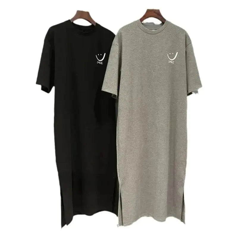 Robe T-Shirt Longue Oversize Imprimé Smile Décontractée - Femme