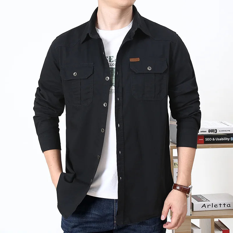 Chemise Style Armée 100% Coton - Printemps/Automne