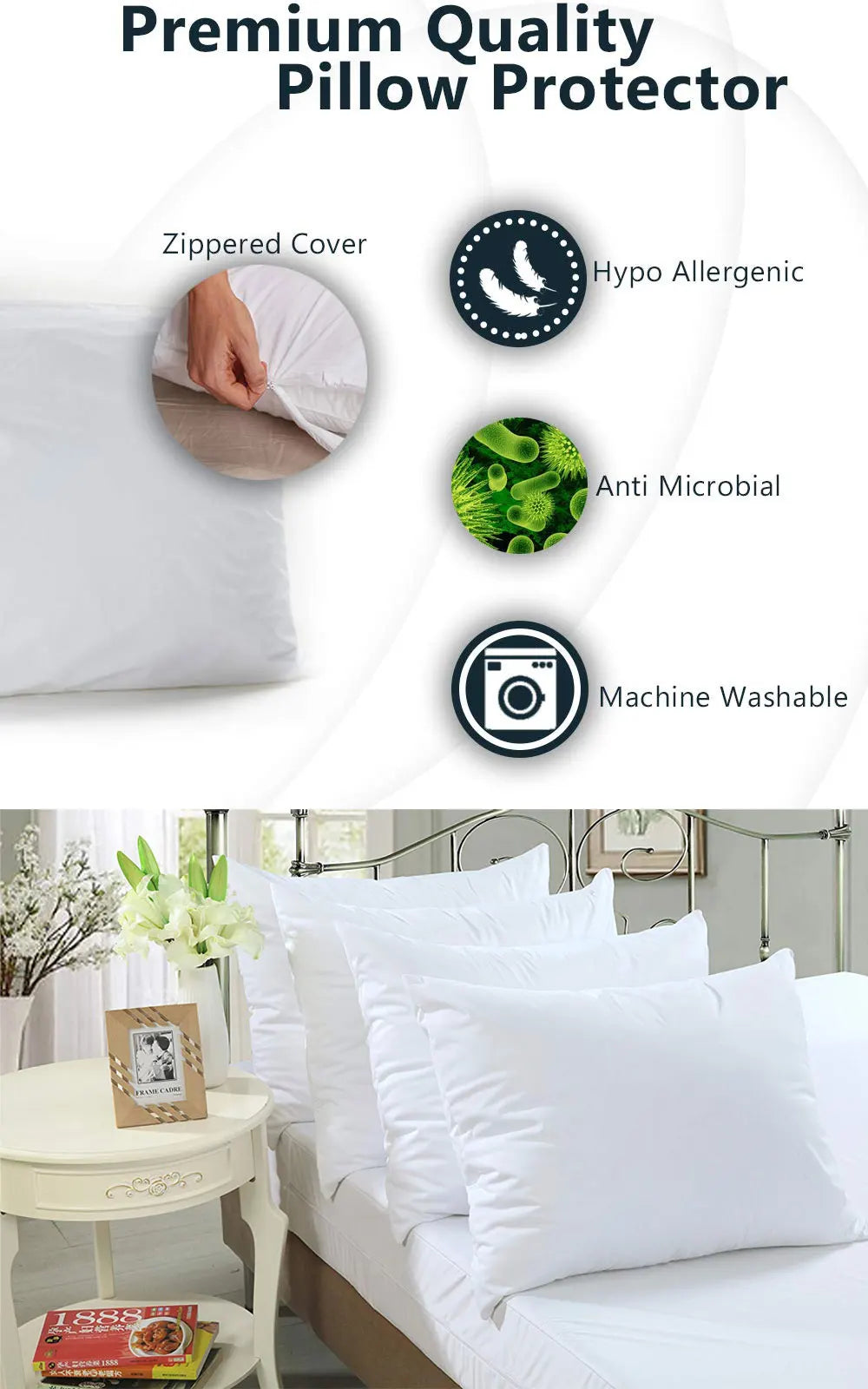 Lot de 2 Taies d'Oreiller Imperméable Hypoallergénique et anti-acariens