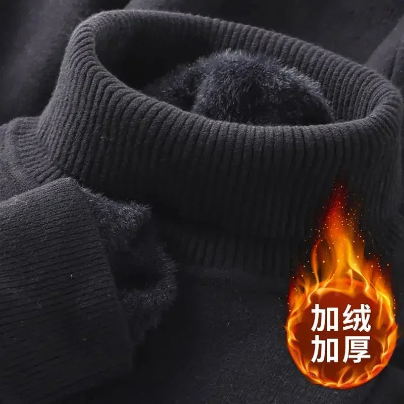 Pull Col Cheminé en Maille avec Doublure Polaire Homme