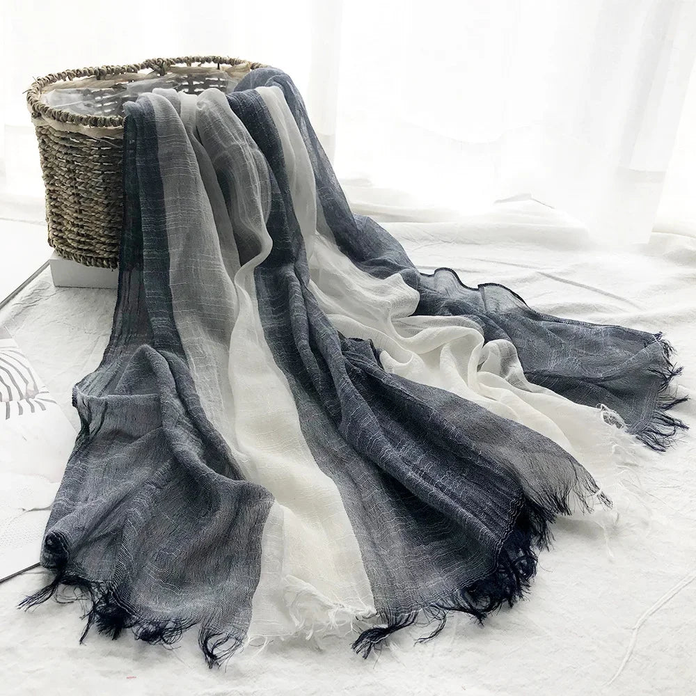 Foulard Femme en Coton & Lin – Dégradé de Couleurs, Léger & Élégant – Idéal Mi-Saison