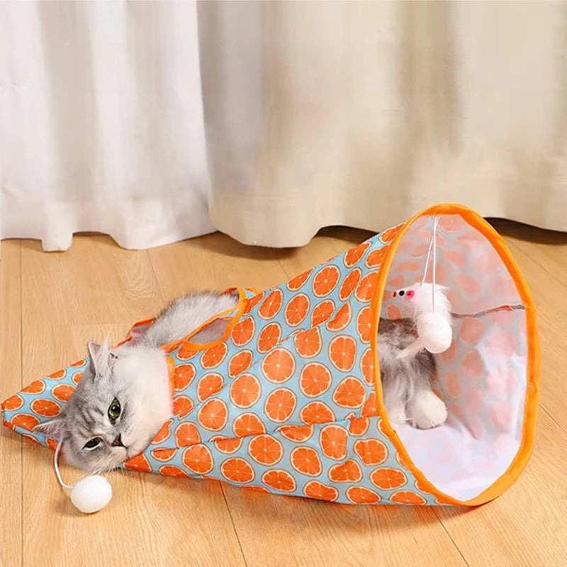 Tunnel Pliable pour Chat avec Souris et Balle – Sac Interactif pour Jeu et Stimulation