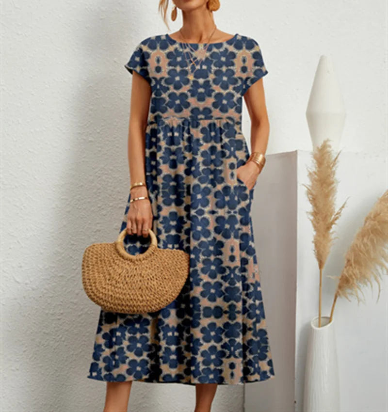 Robe mi-longue en Coton imprimé floral