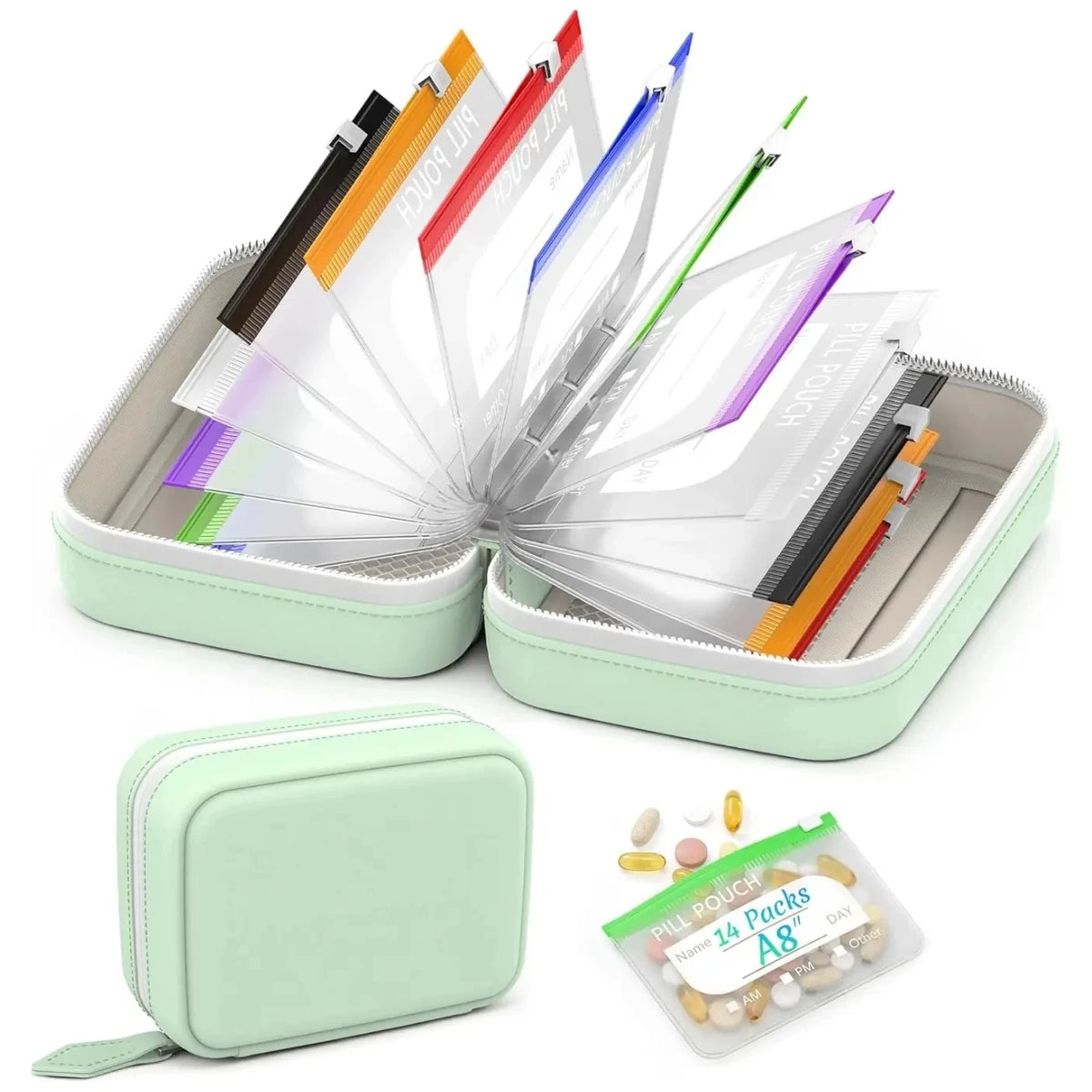 Organisateur Multifonction 14 Pochettes Détachables – Classeur de Rangement en Cuir PU pour Pilules, Bijoux et Accessoires
