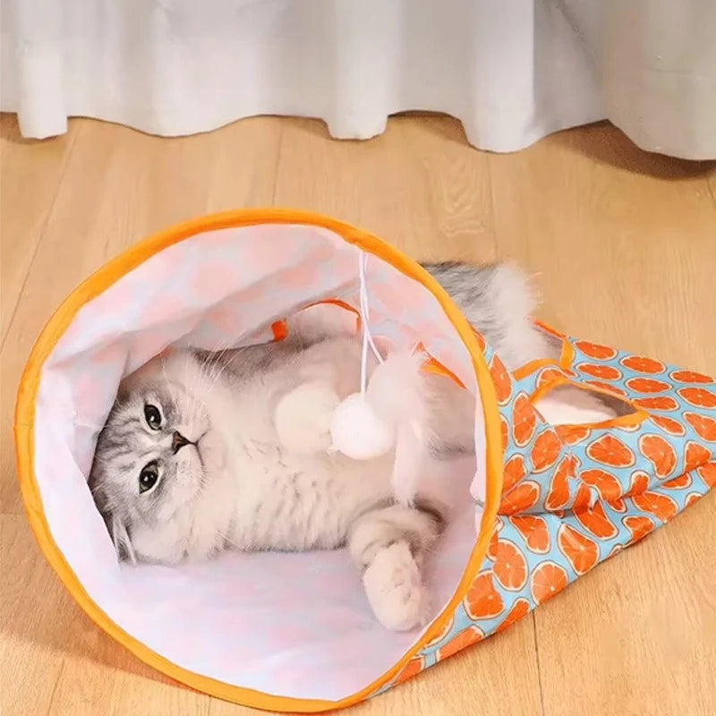 Tunnel Pliable pour Chat avec Souris et Balle – Sac Interactif pour Jeu et Stimulation