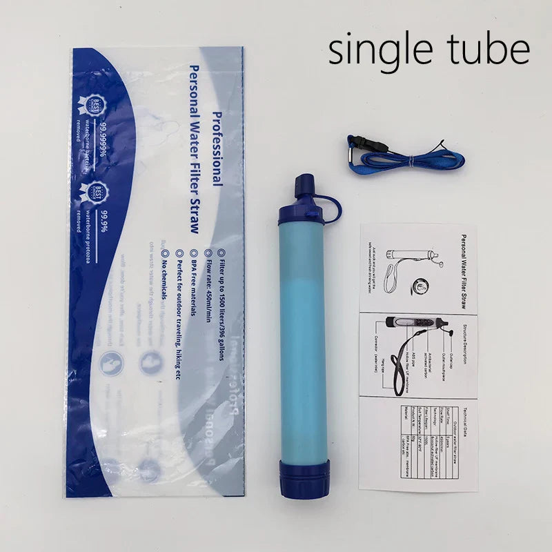 Paille filtrante de survie - Filtre à eau portable + Gourde pliante OFFERTE