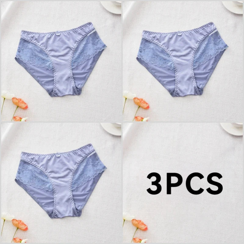 Lot de 3 Culottes en Satin Sexy avec Dentelle