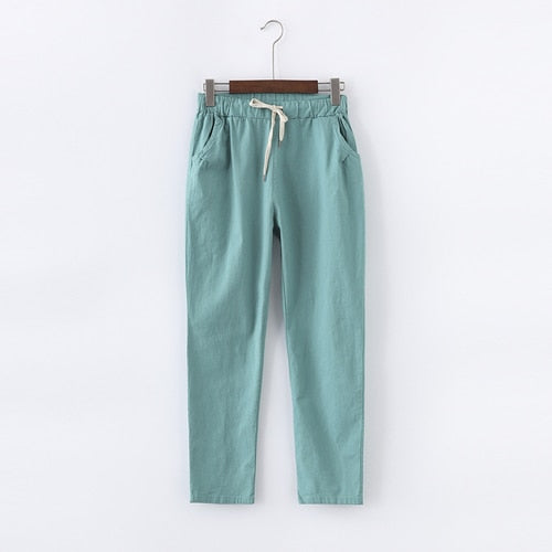 PANTALON EN COTON ET LIN POUR FEMME - TAILLE ÉLASTIQUE