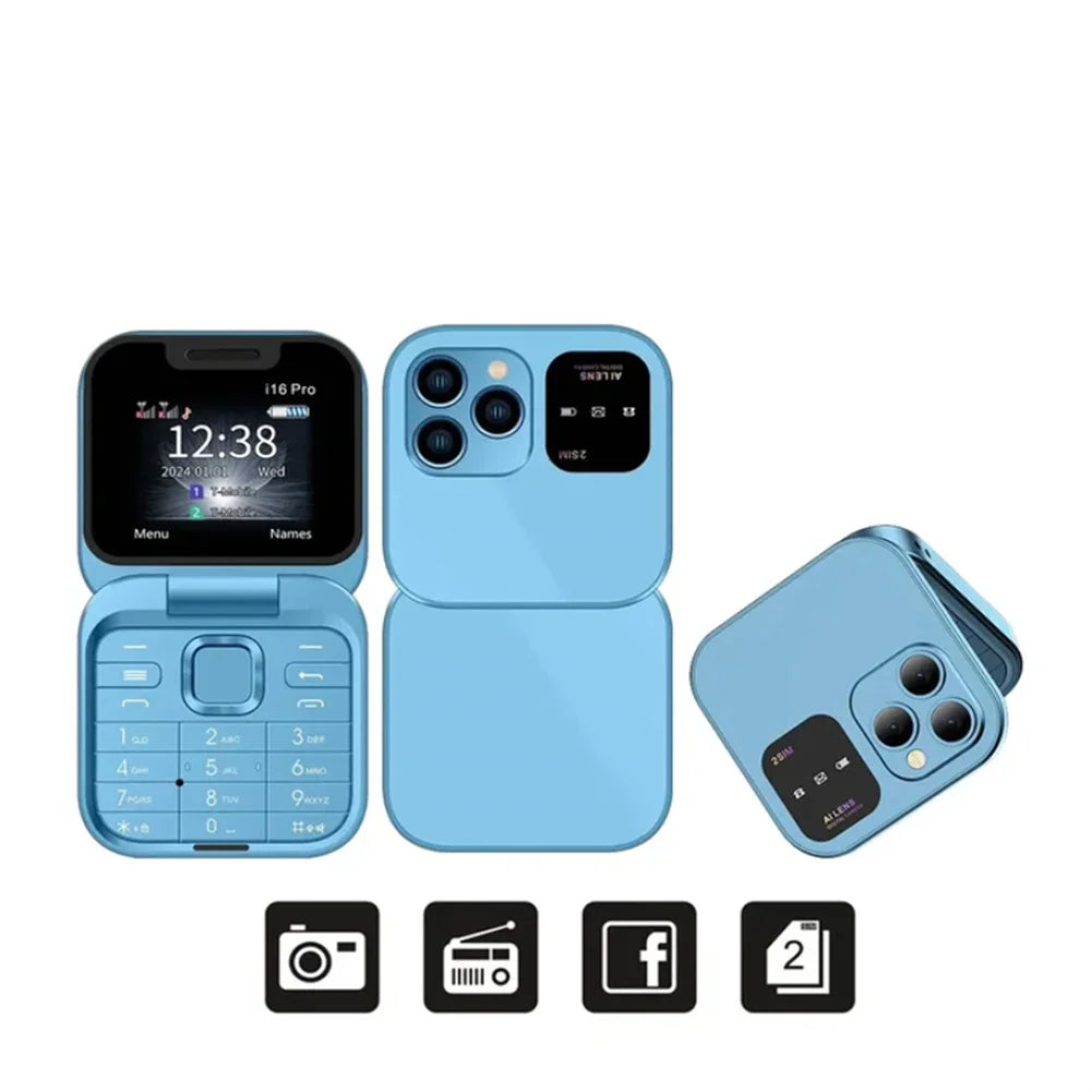 Mini Téléphone Portable Pliable Servo i16 Pro - Dual Sim & Raccourcis Appels
