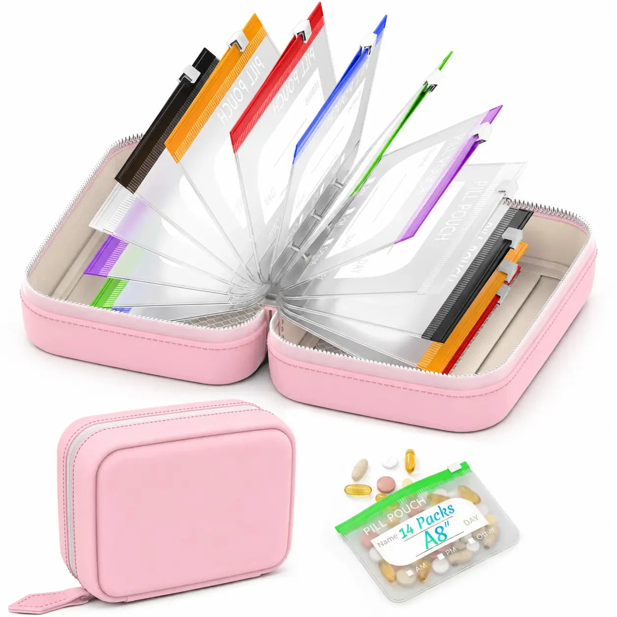 Organisateur Multifonction 14 Pochettes Détachables – Classeur de Rangement en Cuir PU pour Pilules, Bijoux et Accessoires