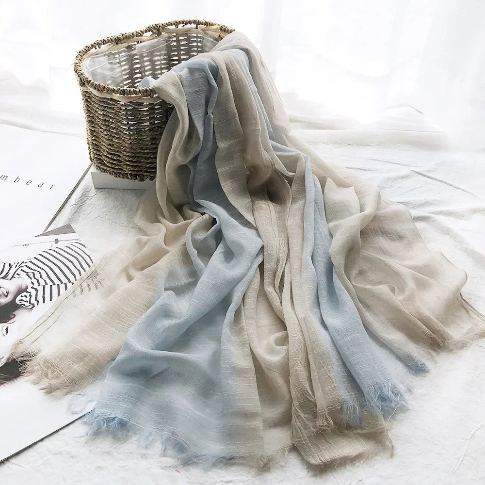 Foulard Femme en Coton & Lin – Dégradé de Couleurs, Léger & Élégant – Idéal Mi-Saison