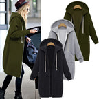 Gilet Sweat Long à Capuche, Épais, Zippé avec Poches – Pour Femme Automne/Hiver