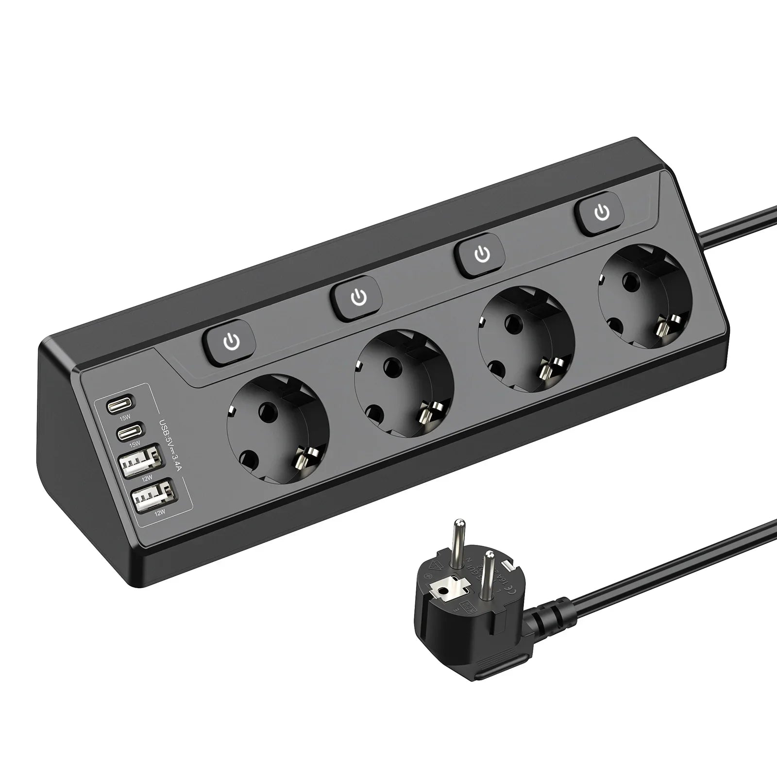 Multiprise Angle 4 Voies avec USB & Type-C