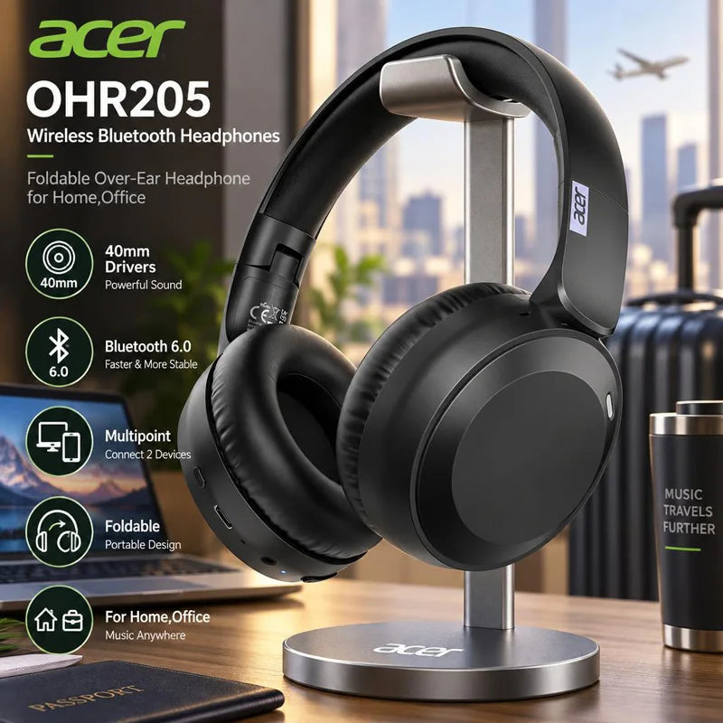 Casque Bluetooth ACER OHR205 – Pliable, Son HD + Réduction de Bruit & Longue Autonomie