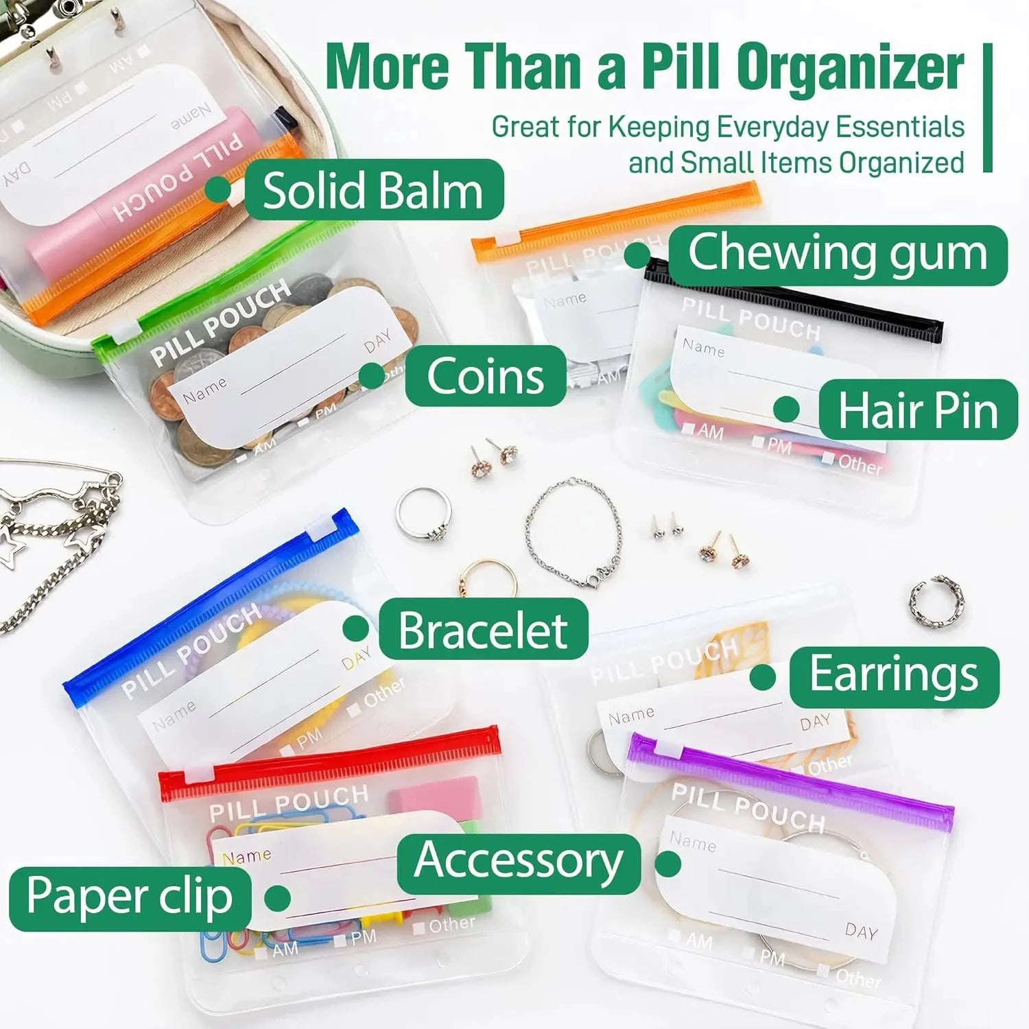 Organisateur Multifonction 14 Pochettes Détachables – Classeur de Rangement en Cuir PU pour Pilules, Bijoux et Accessoires