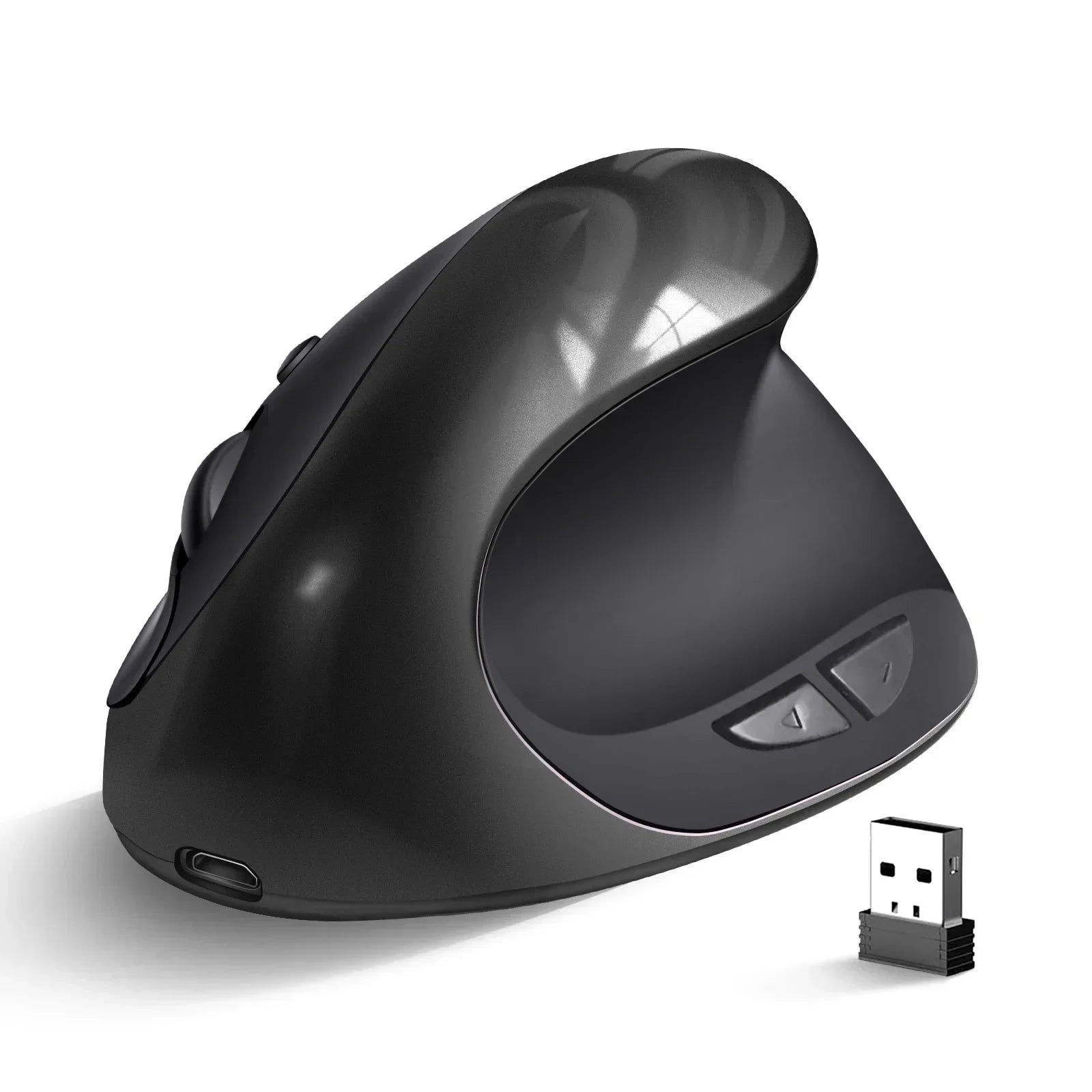 Souris verticale ergonomique sans fil rechargeable — 2.4G, USB, 1600 DPI, 6 boutons
