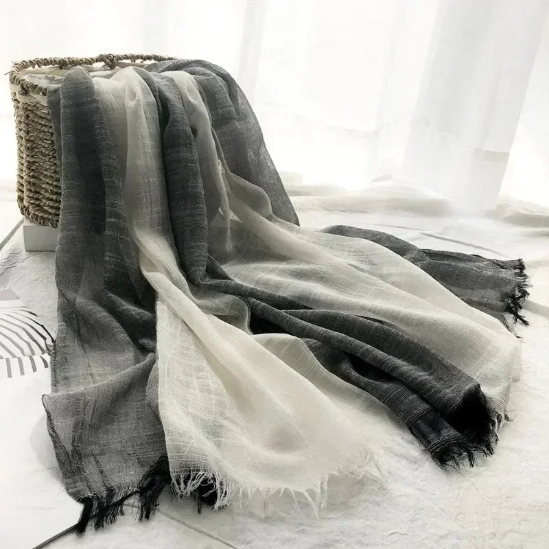 Foulard Femme en Coton & Lin – Dégradé de Couleurs, Léger & Élégant – Idéal Mi-Saison