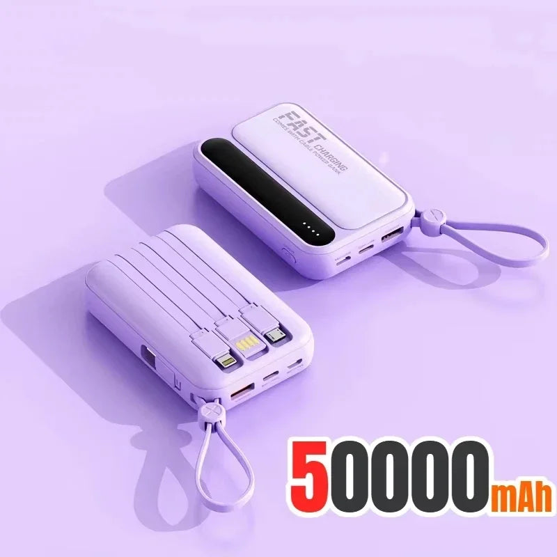 Powerbank Compact avec Câbles Intégrés - 4 en 1 50000mAh