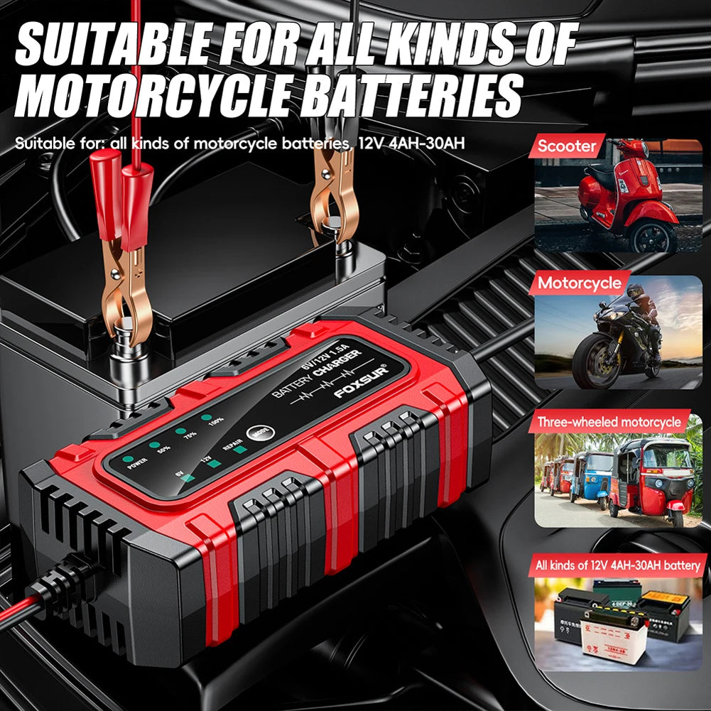 Chargeur de Batterie Intelligent 6V/12V 1,5A – Mainteneur de Charge pour Voiture, Moto, Camion et Bateau